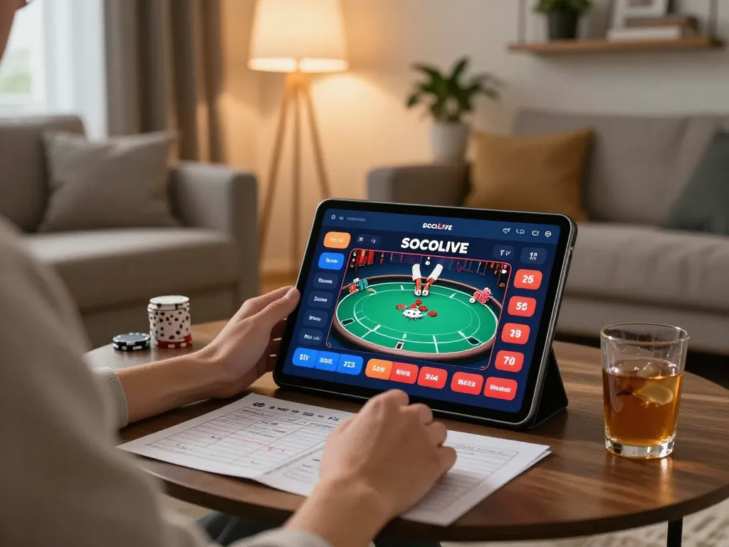 Engaging gameplay on socolive tv showcasing online poker strategy in cozy home setting
