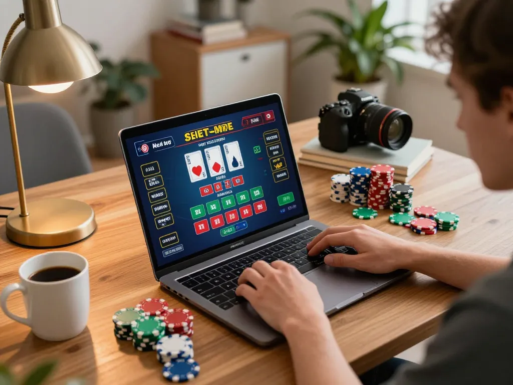 Engaging online blackjack gameplay at home, featuring stylish setup and lu88yy gaming options