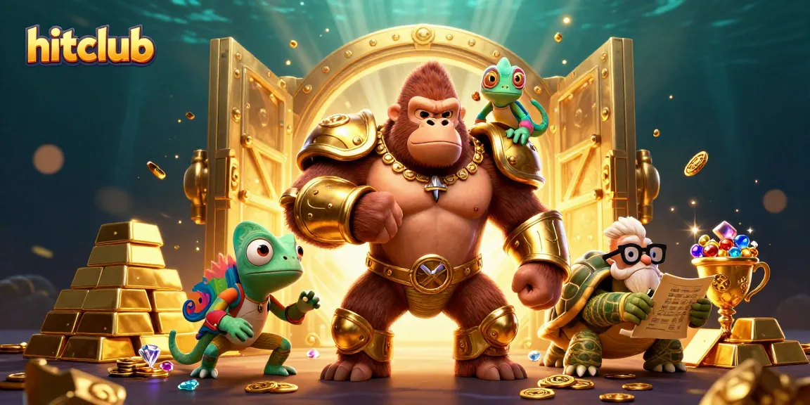 Hitclub players winning big with themed treasures in a vibrant casino setting.