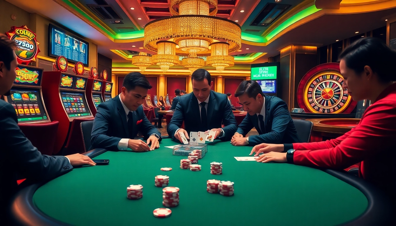 Link vào 78Win: Engage in an exciting card game at a luxurious casino table.