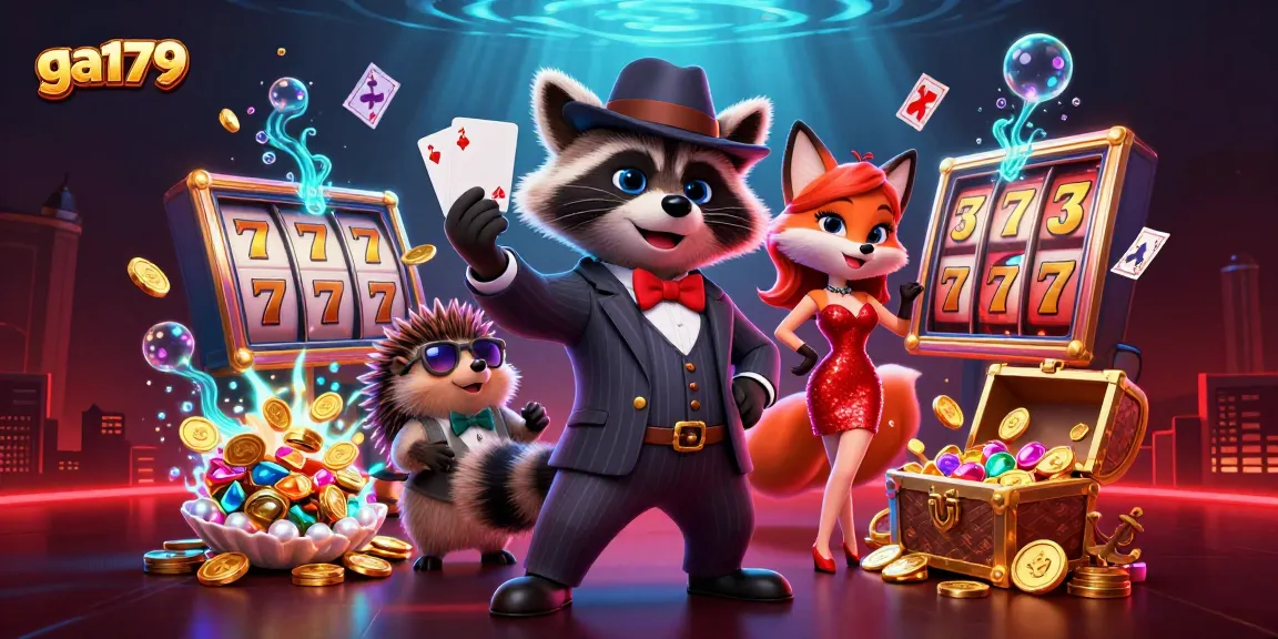 Experience thrilling casino action at ga179 with raccoon in a suit, winning big on slot games.