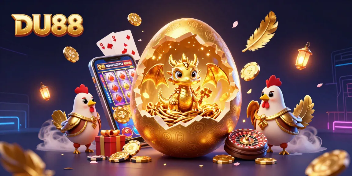 Spin to win big with DU88 featuring a treasure-filled dragon and exciting casino elements.