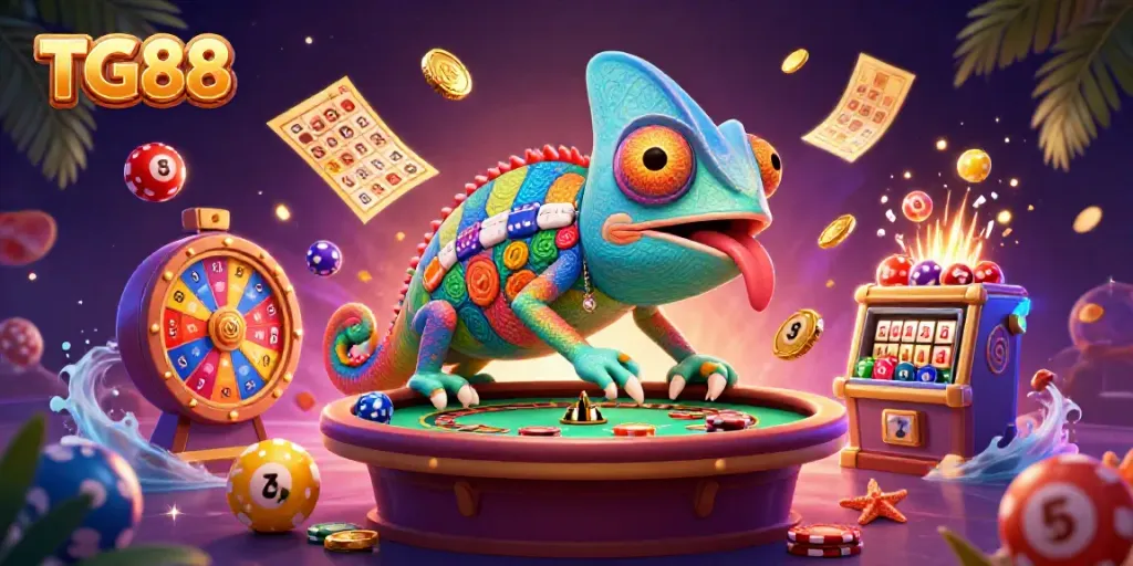 Engage in thrilling chances at TG88 with colorful scenes of exciting lottery games and victories.