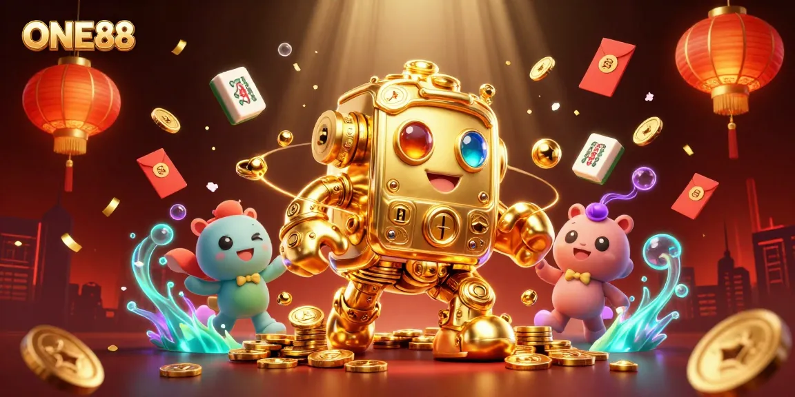 Engage with the vibrant world of ONE88, featuring ancient golden golems and dynamic casino elements.