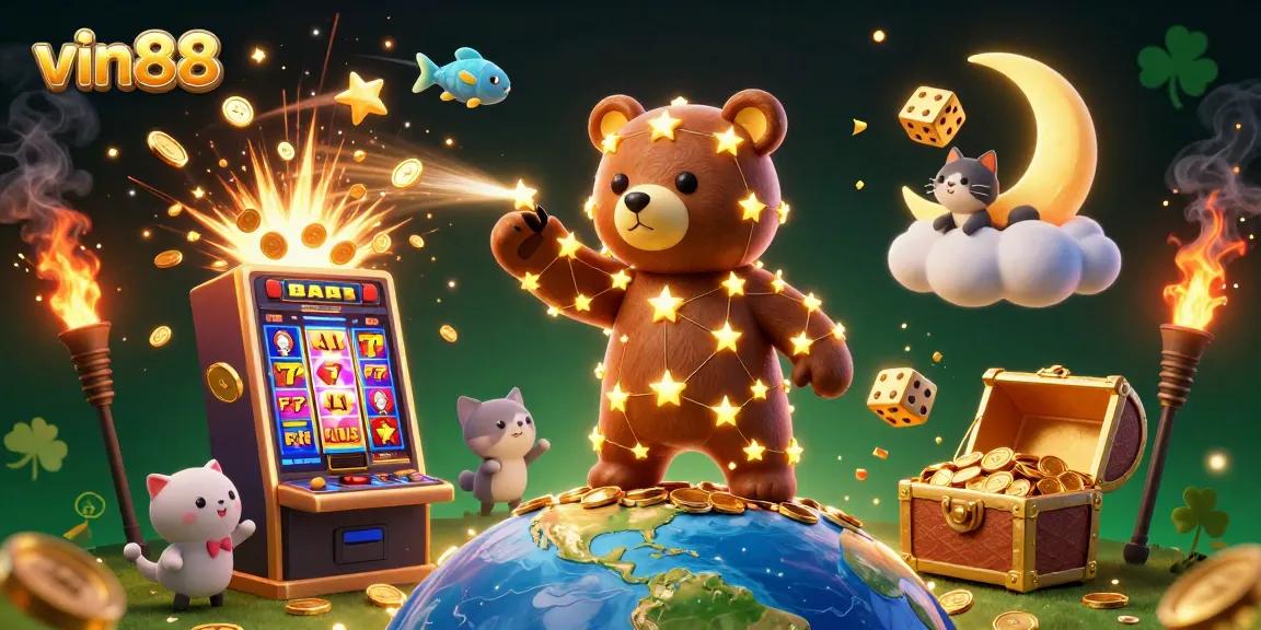 Experience thrilling winnings at vin88 with a dynamic casino scene showcasing a jackpot explosion and vibrant characters.