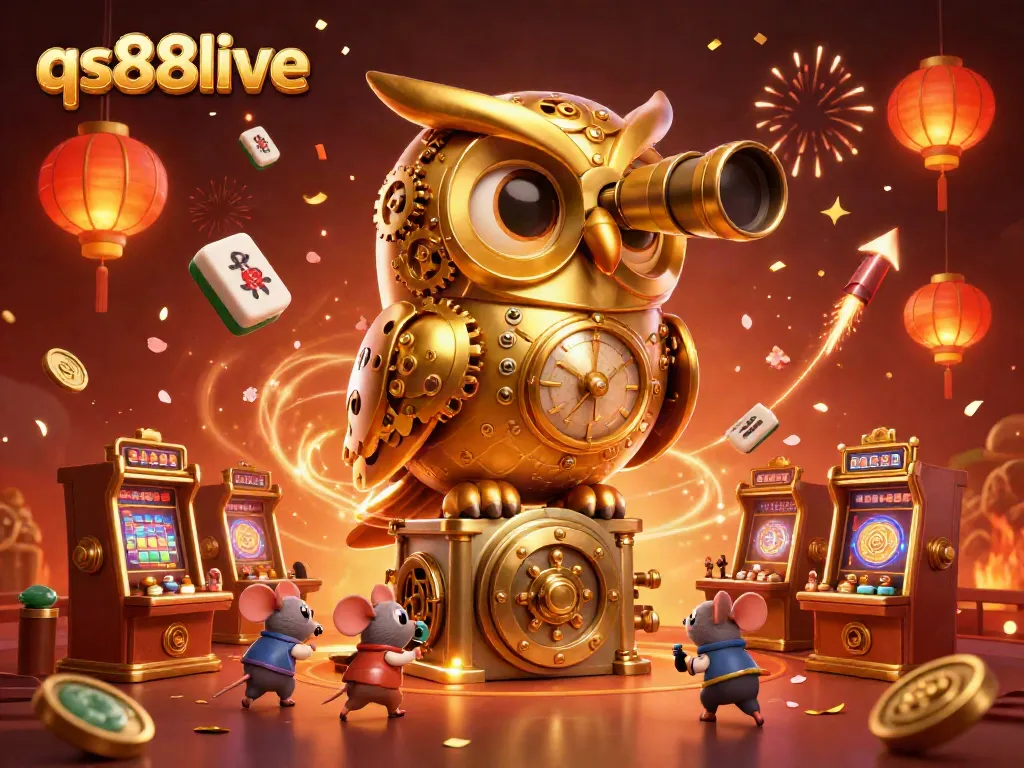Experience the excitement of qs88live with a vibrant, dynamic casino scene showcasing cartoon characters and festive elements.