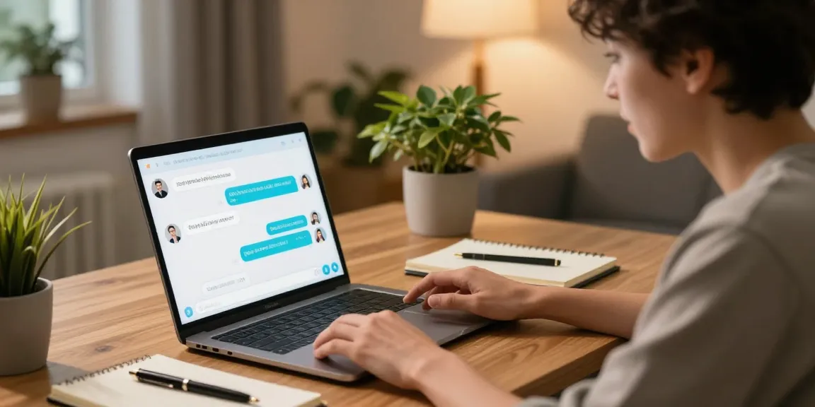Interactive user engaging with an NSFW chat bot in a cozy home office setting.