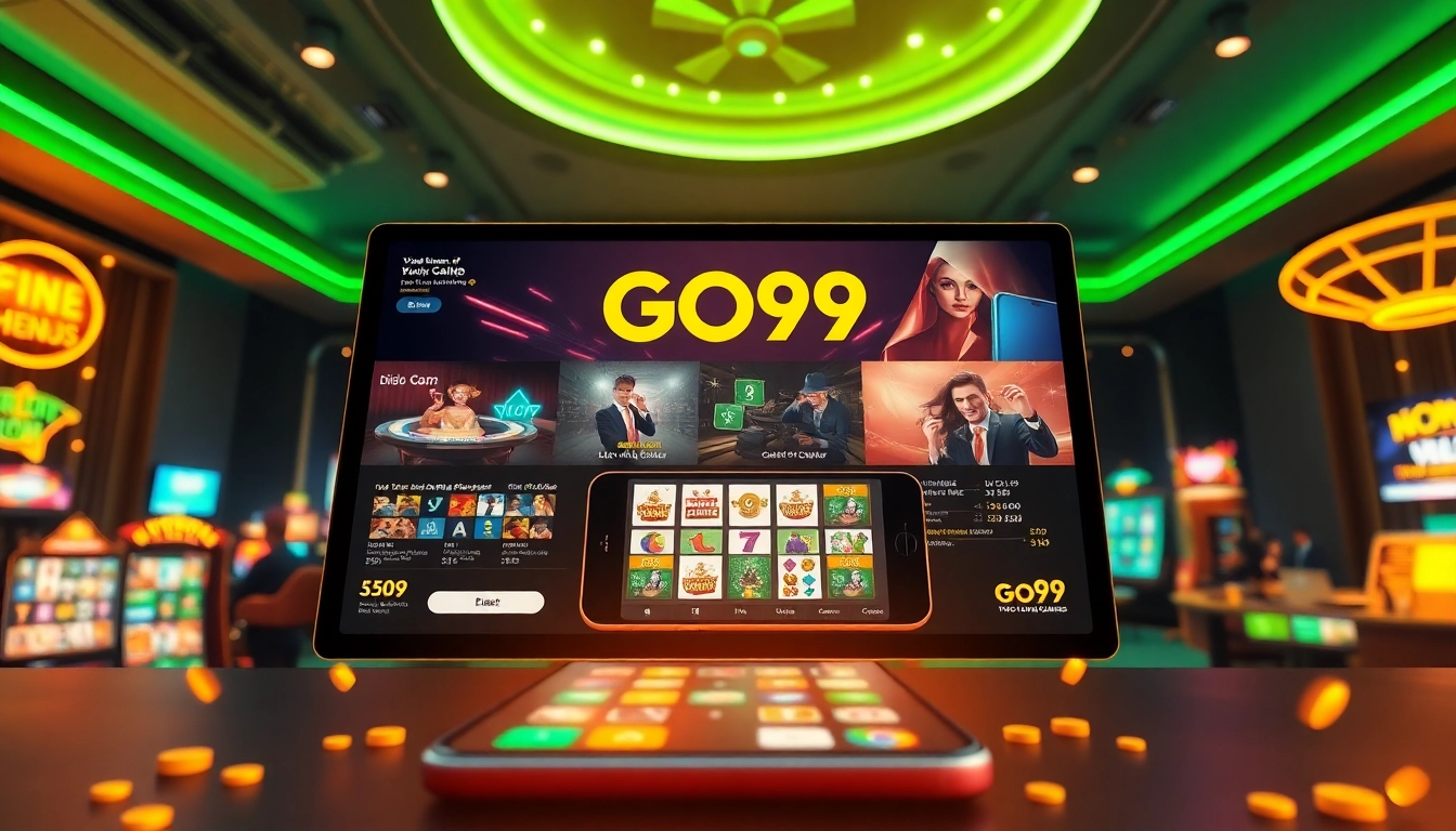 Engaging online gaming scene showcasing nhà cái go99 with live casino games and multi-device access.