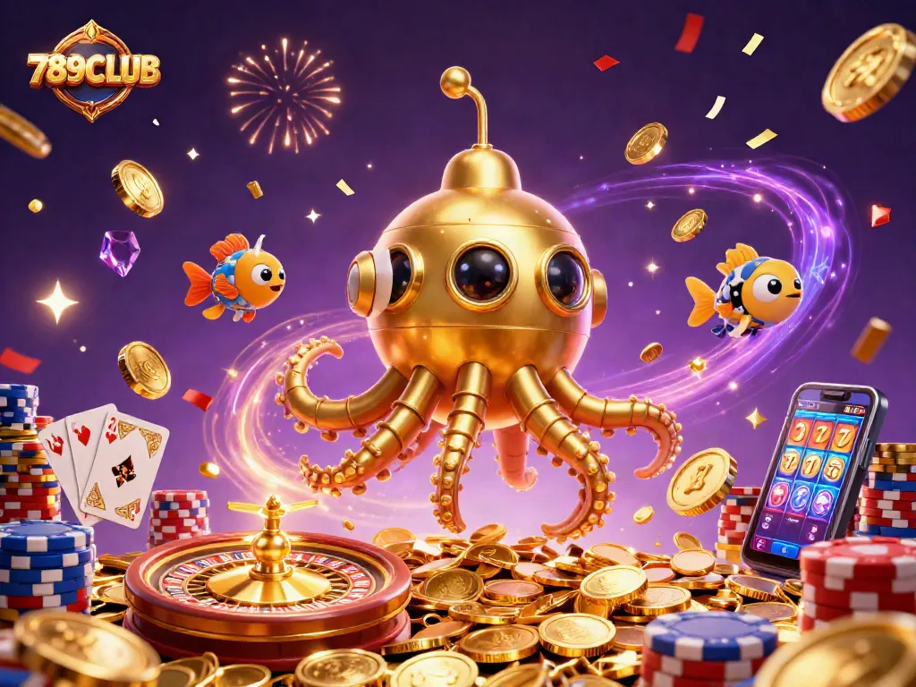 Experience thrilling wins at 789CLUB with a vibrant 3D casino scene packed with casino elements.