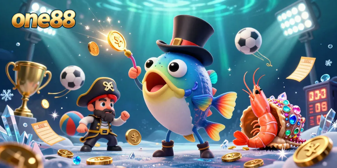 Engage with one88’s thrilling casino scene featuring an anglerfish attracting golden coins underwater.