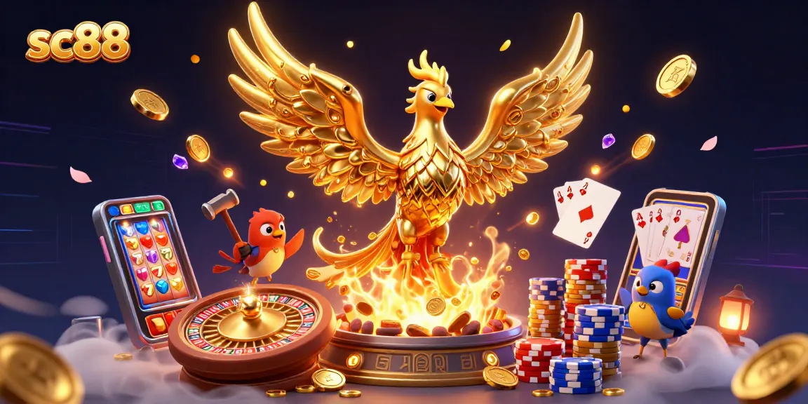 Experience thrilling gaming adventures at SC88 with vibrant visuals and dynamic casino scenes.