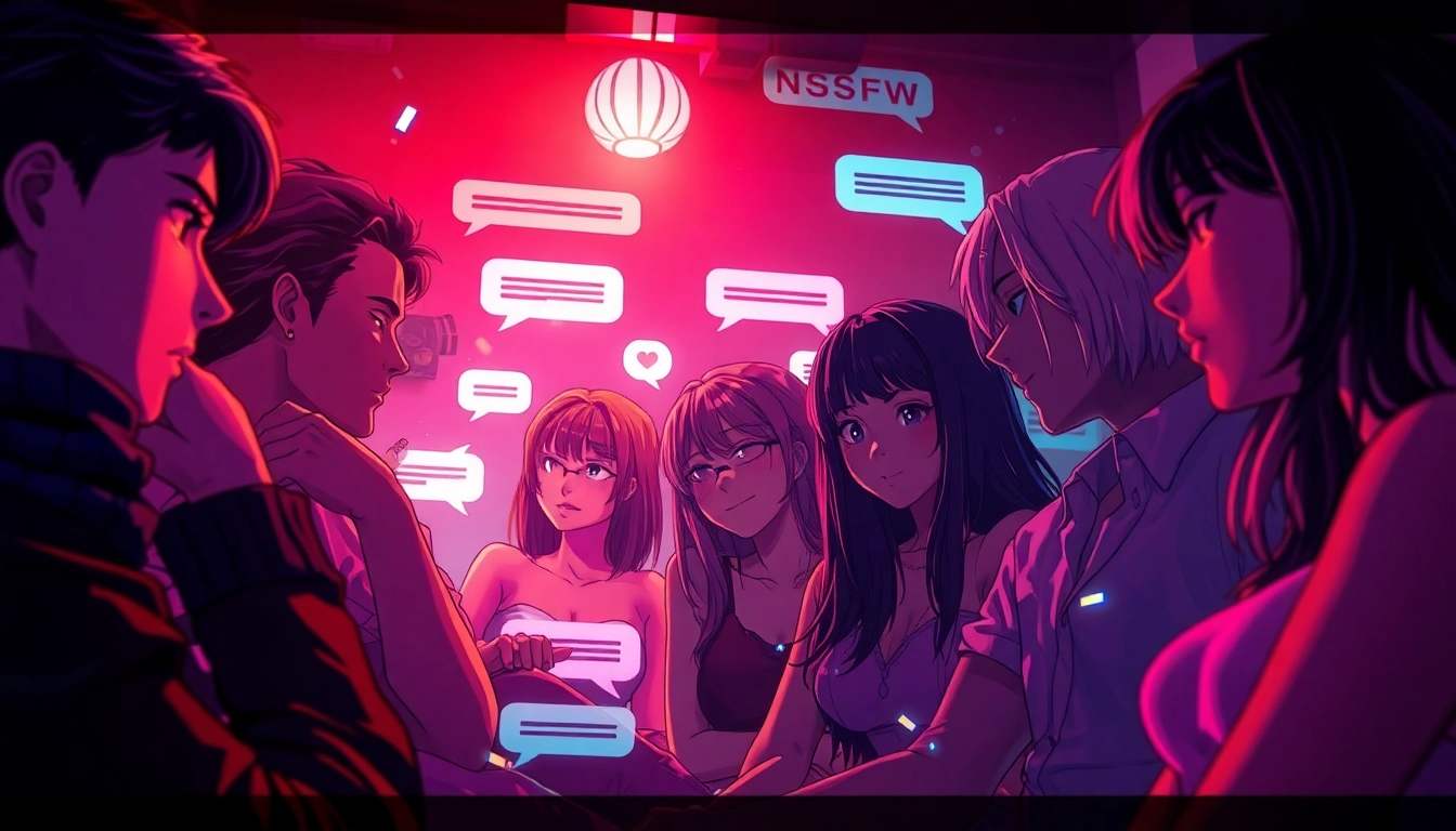 Engaging characters in a vibrant NSFW chat room, showcasing character ai nsfw interactions.
