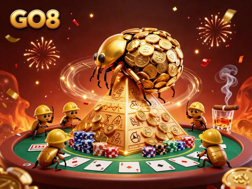 Join the adventure with GO8 as golden beetles navigate a pyramid of casino treasures!