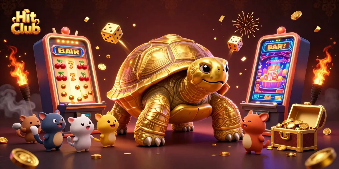 Spin the reels at Hit Club with a colorful jackpot explosion and a fun tortoise pinball