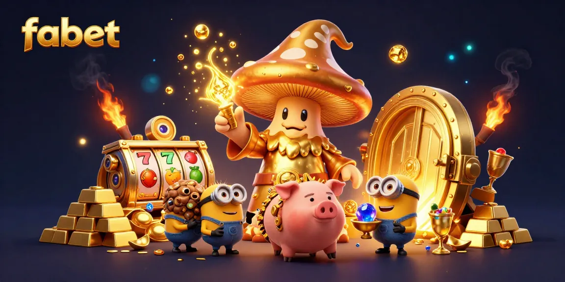 Experience fabet's exciting gaming atmosphere with characters surrounded by gold and vibrant slot elements.