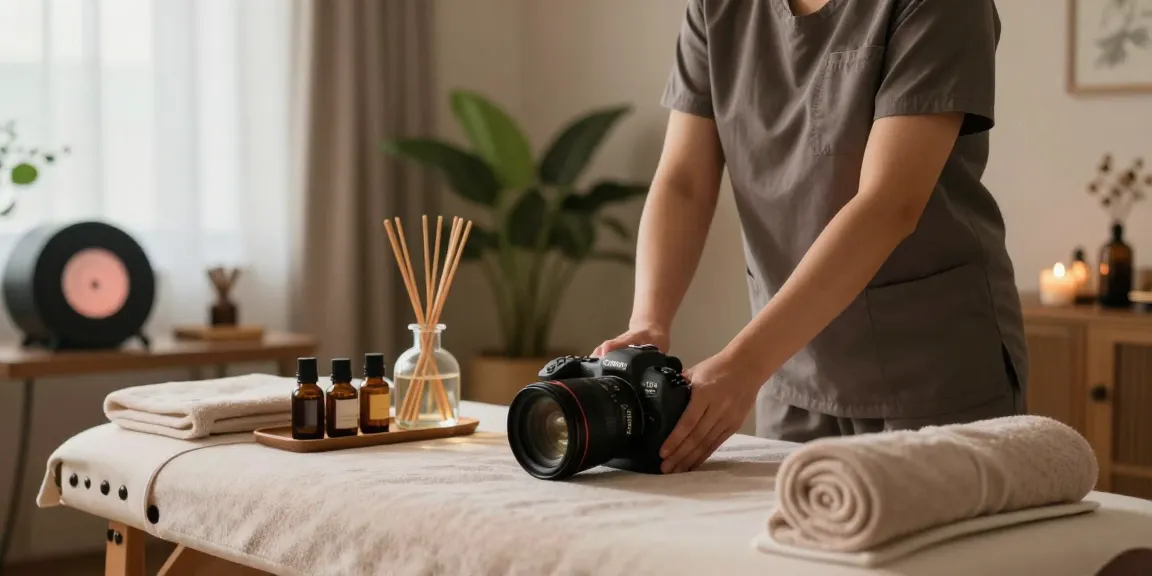 화성출장마사지 in a cozy home setting with a professional therapist preparing for a relaxing session.