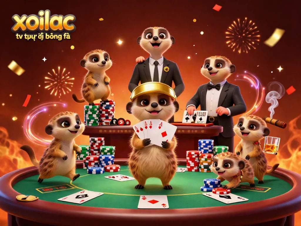 Engage with xoilac tv trực tiếp bóng đá at this vibrant 3D casino scene filled with meerkats.