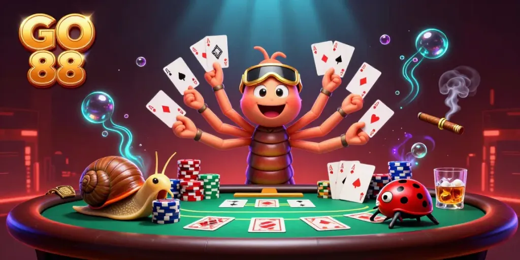 Experience thrilling gaming action at GO 88 with excited characters and vibrant casino elements.