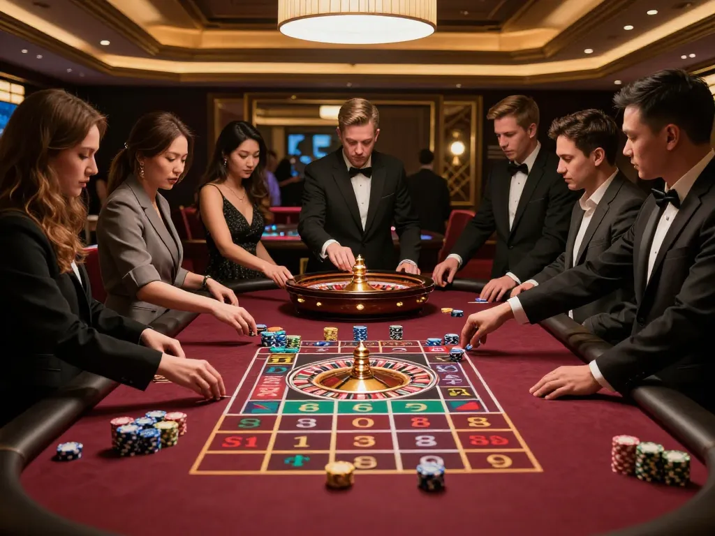 Players engaging at a roulette table while testing their SC88 gambling strategies with chips placed on the felt.