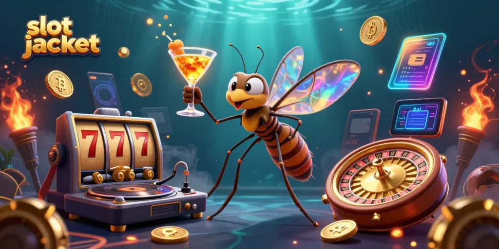 Experience vibrant slot jackpot excitement with a whimsical 3D scene combining casino elements and cryptocurrency.