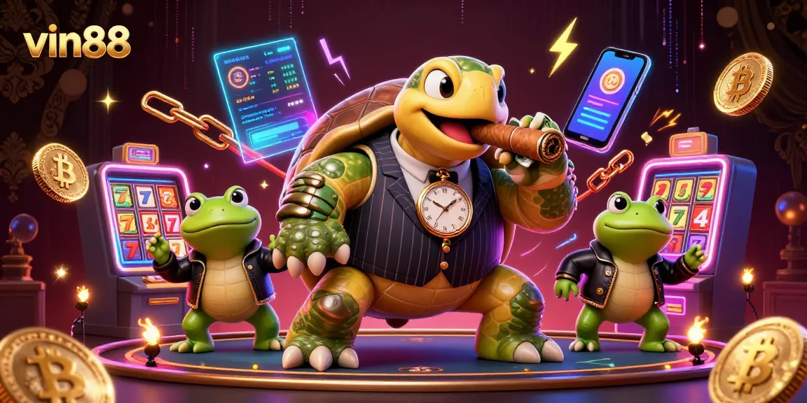 Experience winning strategies at vin88 with a vibrant casino scene featuring bold characters and dynamic gaming elements.