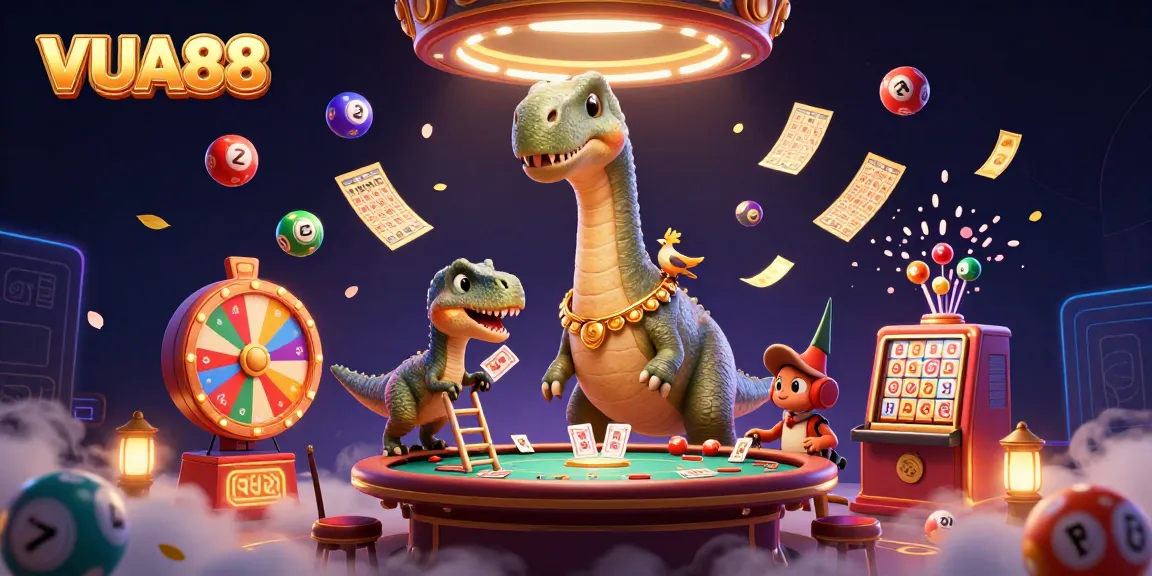 Experience thrilling gameplay with VUA88’s vibrant lottery scene featuring dynamic characters and colorful elements.