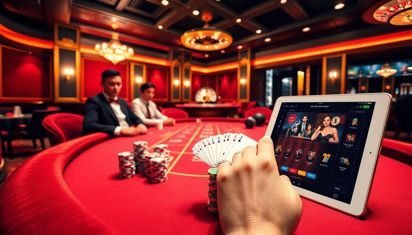 Engaged players strategize wins at a high-stakes Luck8 poker table, surrounded by vibrant casino ambiance.