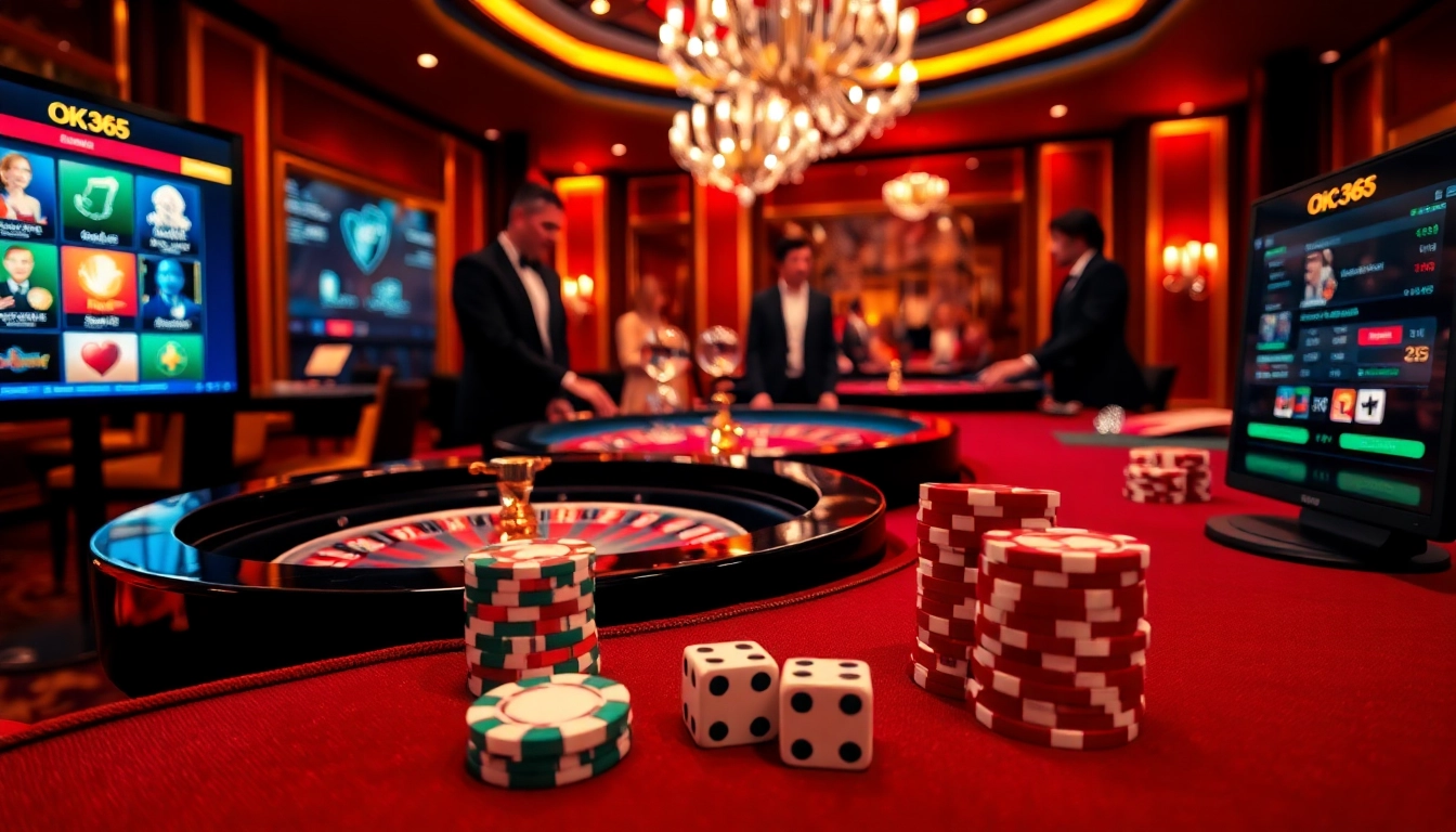Experience the thrill of online gambling at OK 365 with vibrant casino visuals and exciting gameplay.