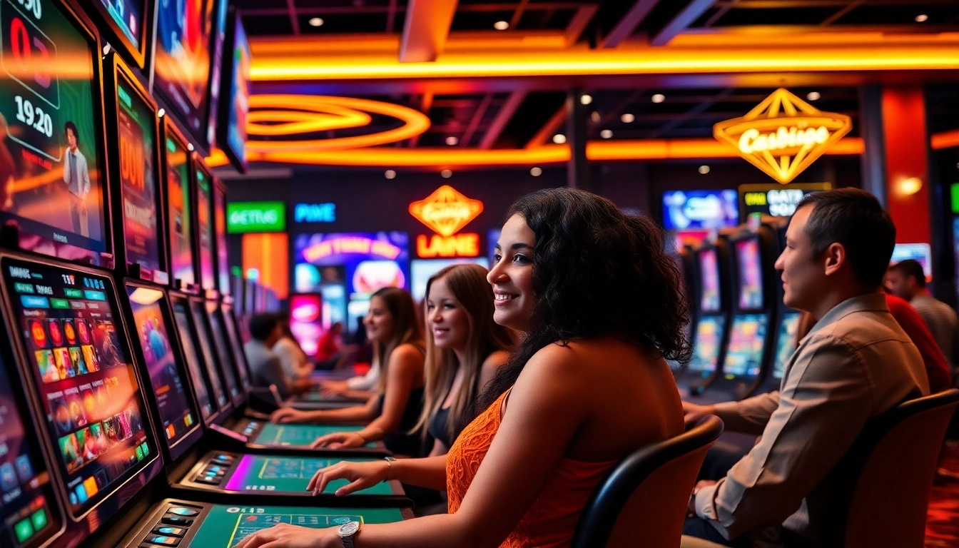 Engaging scene at nhà cái mmoo, showcasing players enjoying online casino games with vibrant visuals.