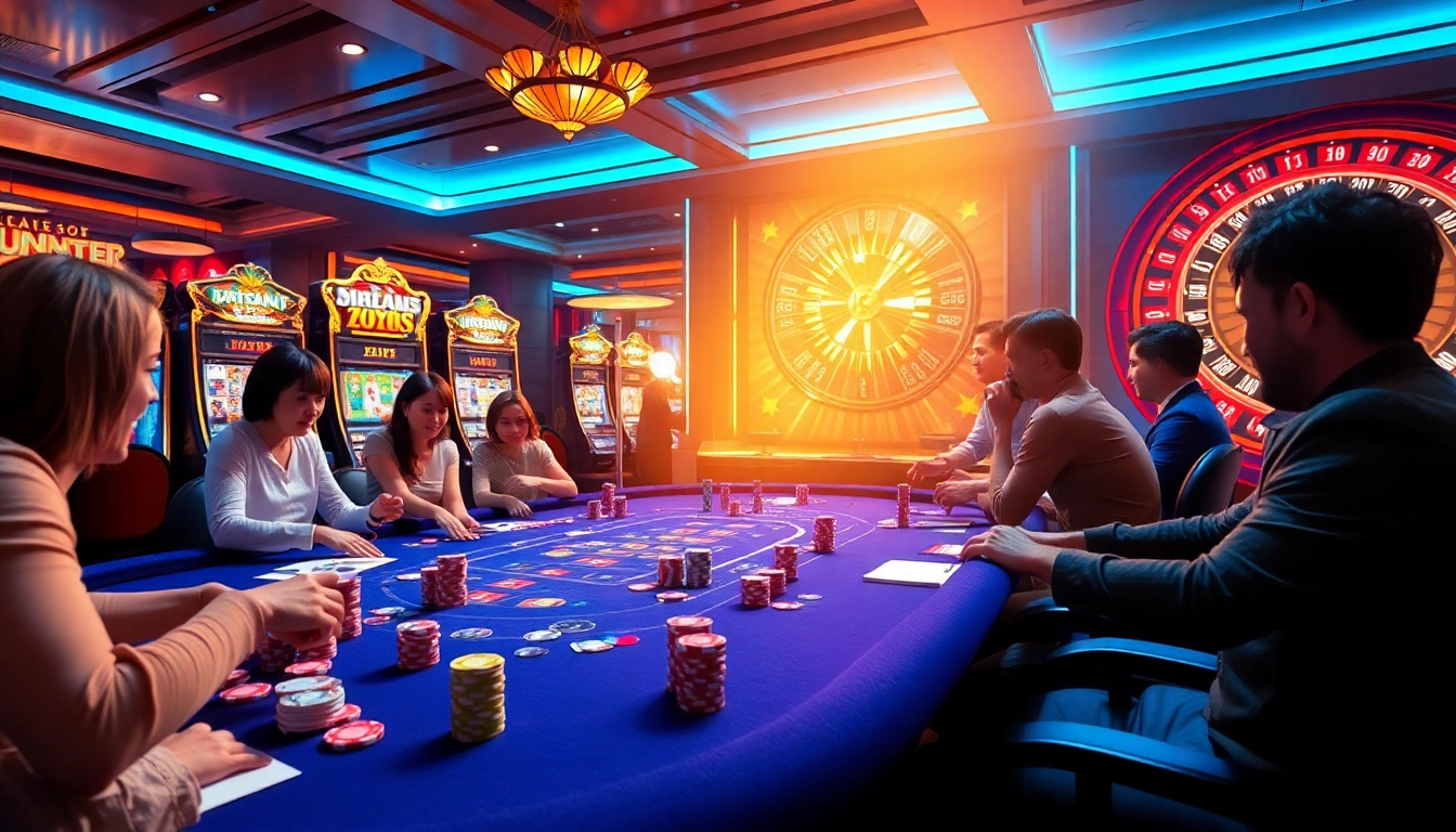 Gambling scene showcasing KP88 link with poker chips, cards, and a roulette wheel.