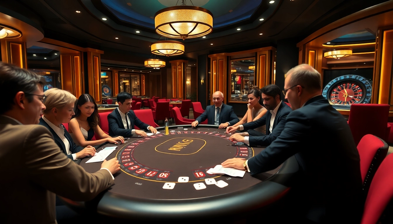 Experience the thrill at https://78win.bot/ with players enjoying a high-stakes poker game in a luxurious casino setting.