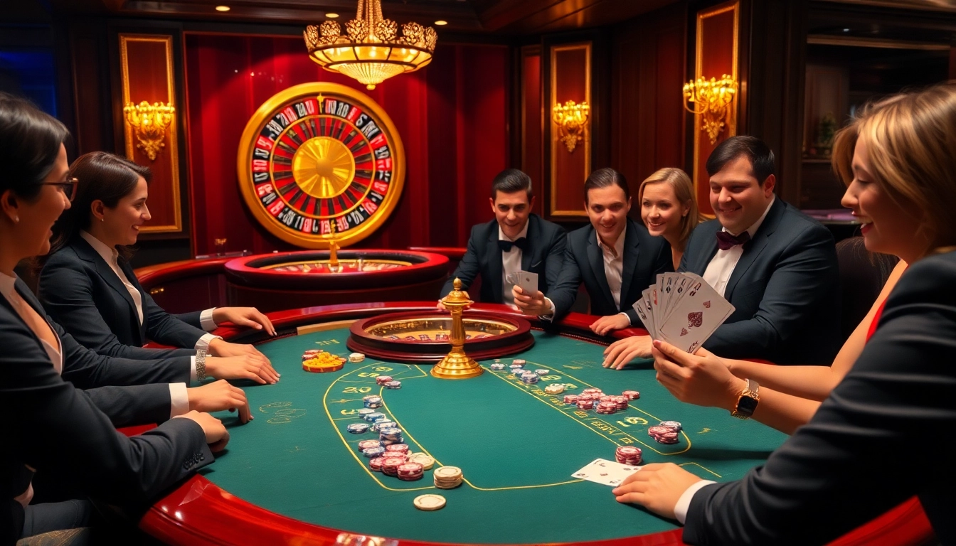 KJC Group hosting an exciting casino game night with vibrant poker and roulette tables