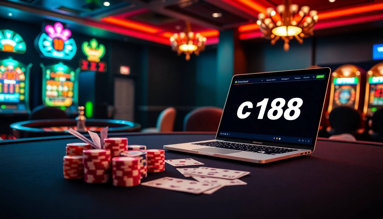 Experience the thrill of online gambling with https://c168.works/ featuring luxury casino elements like poker chips and roulette wheels.