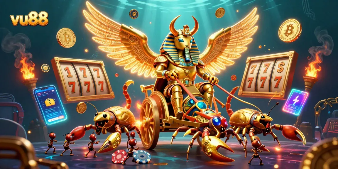 Experience the thrilling world of vu88 casino with playful characters and glowing game elements.