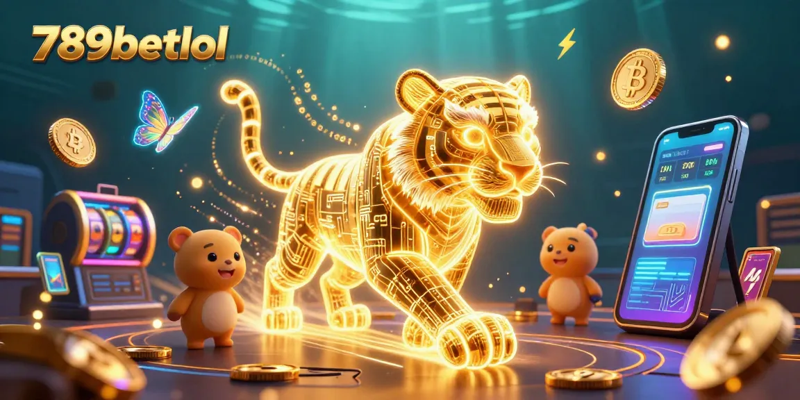 Engage with the thrilling world of 789betlol in a captivating 3D casino scene with neon elements and crypto coins.